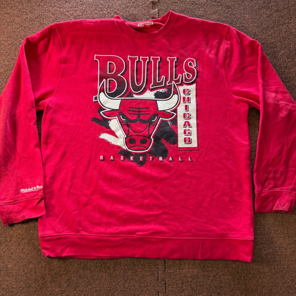 C+ Mitchell & Ness Chicago Bulls Sweatshirt Mens 3XL Red Crewneck NBA Basketball